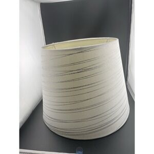 Fabric Lampshade White Off White Silver Metallic Stripe Empire Tapered 9"‎ X 12"